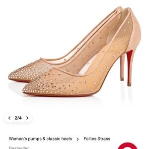Louis Vuitton Nude and Red Heels with Rhinestones